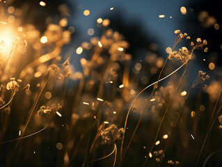 Wall Mural - multiple floating eighth notes and whole notes, glowing like fireflies against a twilight sky, ether