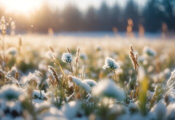 Wall Mural - Winter season of meadow frozen