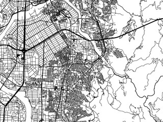 Vector road map of the city of  Uji in Japan with black roads on a white background. 4:3 aspect ratio.