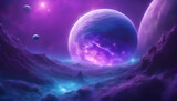 Fototapeta Kosmos - planet in space landscape with blue and violet colors