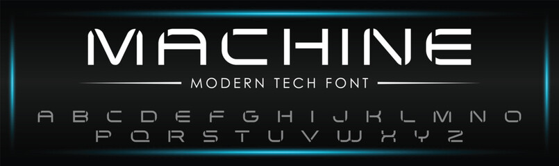 Wall Mural - MACHINE  special and original font letter design. modern tech vector logo typeface for company.