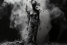A Woman Statue Made Up Of Ashes And Charcoal To Illustrate Defeat And Oppression