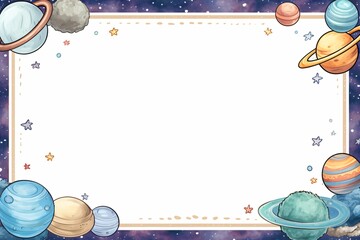 space and cosmology theme greeting card design with frame and borders