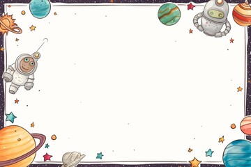 Wall Mural - a greeting card or banner design with planets on the border frame