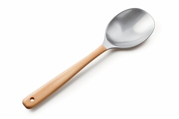 A wooden and steel spatula isolated on a white background