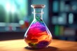Close Up of a Science Beaker Filled with Multi Colored Liquids.