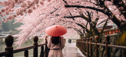 Wall Mural - sakura park view with umbrella.