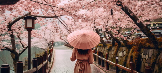 Wall Mural - sakura park view with umbrella.