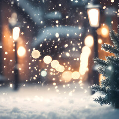 Canvas Print - Christmas snowy street with ligts