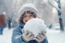 Childrens With Snowballs Fighting On The Snowfall