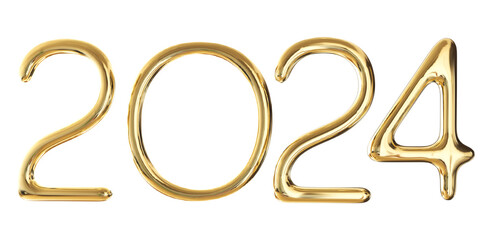 Happy New Year 2024 Gold Number 3d