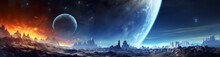 Panorama Of Distant Planet System In Space 3D Rendering Elements.