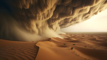 Wall Mural - Gigantic dark dust storm in desert.