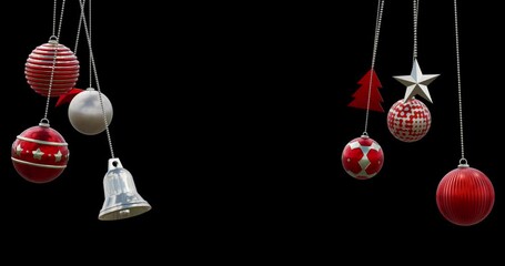 Wall Mural - animation of christmas baubles decorations on black background