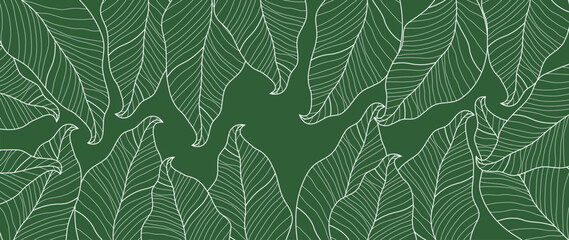 Wall Mural - Tropical leaves wallpaper, Luxury nature leaf pattern design, white leaf lines, Hand drawn outline fabric, print, cover, banner and invitation, Vector illustration.