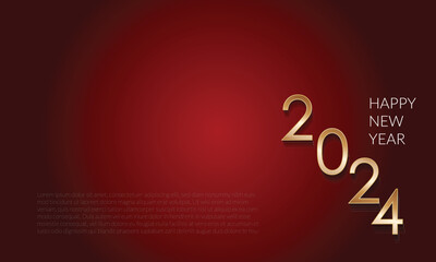 Wall Mural - happy new year 2024 abstract greeting banner design. golden typography design with shadow effect and