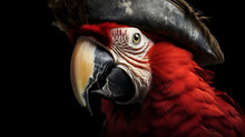 Parrot In A Pirate Costume, Pirate Themed Event, Pirate Party, On A Black Background, Tropical Bird, Paradise Bird,  Pirate Hat, Isolated