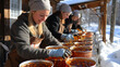 A sugaring team engaged in the meticulous process of filtering and bottling liquid gold - pure maple syrup