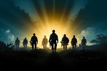 Wall Mural - Striking army soldier silhouettes evoke strength, discipline, and valor