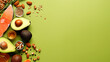© PETR BABKIN - KETO DIET, ABSTRACT BACKGROUND, TABLE TOP VIEW, HORIZONTAL IMAGE. image created by legal AI