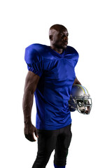 Wall Mural - Digital png photo of african american male american football player on transparent background