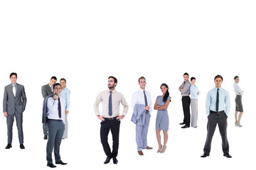 Sticker - Digital png photo of diverse male and female businessmen standing on transparent background