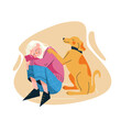 © hrytsai.art - Illustration of a caring dog comforting a sad woman by placing its paw on her shoulder. A heartwarming moment of emotional support and companionship