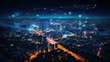 © Ziyan Yang - A digital illustration of a city a night with technology connection lines. Communication concept.