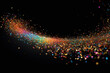 Festive wallpaper with flying colorful confetti on black background. AI generated