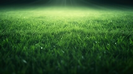 Poster - green grass field background for football and soccer sports, volleyball, evening stadium, artificial