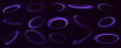 Vector realistic set of blue and purple shiny rings and swirls, round frames of flare trail with glitter dust isolated on transparent background. Luminous spiral.