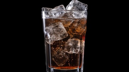 Sticker - Glass of refreshing soda drink on black background, closeup