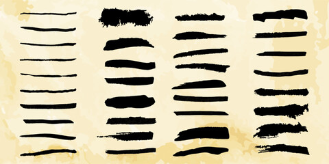 Fototapete - Set of vector paint brush stroke, ink splatter and artistic design elements. Dirty watercolor texture, frame, grunge background