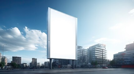 Sticker - Mock up white large LED display vertical billboard on tower building .clipping path for mockup