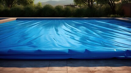 Wall Mural - Blue tarpaulin pool cover. Bubble awning wrap for swimming pool cover. Swimming pool with a blue water.