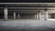 3d render of concrete architecture with car park, empty cement floor.