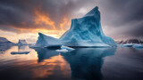 Fototapeta  - énorme iceberg à la dérive le soir sous un ciel orageux à l'heure dorée