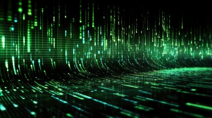 An abstract digital background with binary code and AI algorithms running in the background.