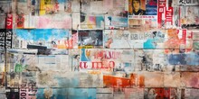 Abstract Backdrop With Collage Of Newspaper Or Magazine Clippings, Colorful Grunge Background