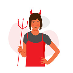 Short hair woman wearing devil custom to celebrate halloween party