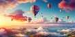 Colorful hot air balloons close - up on the background of a beautiful sky in the clouds.