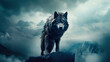 wolf in winter, cloudy background