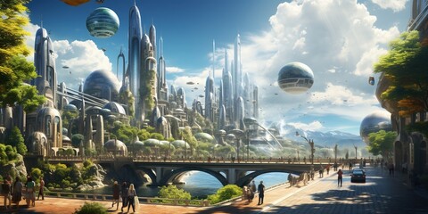 Wall Mural - future street scenario in a smart city