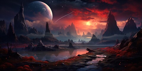 Wall Mural - landscape of an alien planet.