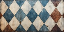 Old Blue White Rusty Vintage Worn Shabby Patchwork Checkered Chess Chessboard Lozenge Diamond Rue Motif Tiles Stone Concrete Cement Wall Texture Background Banner