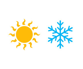Wall Mural - Hot sun and cold snowflake icon. Summer and winter symbol. Sun and snowflake vector icons