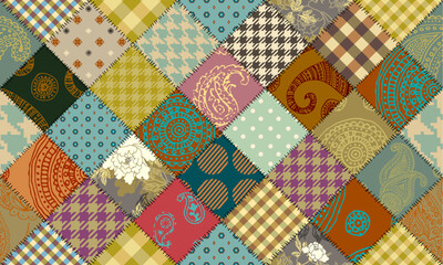 Wall Mural - Quilting design patchwork pattern with natural khaki colors. Vector pattern.