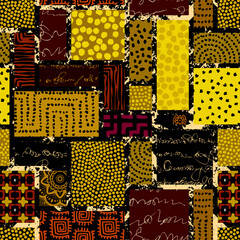 Poster - Grunge Geometric Vector Seamless Pattern made in ethnic style. African traditional design. Creative boho pattern.