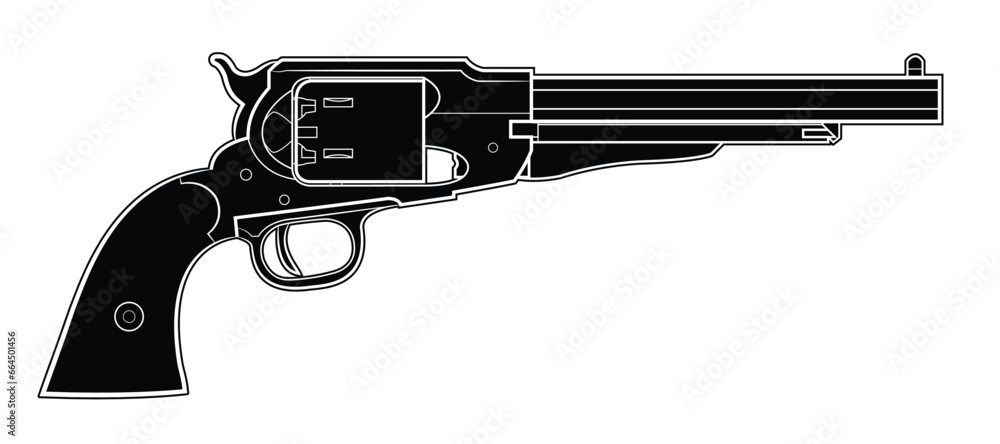 Vector illustration of the black powder revolver Remington 1858 New ...