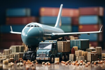 Plane and cargo containers. Logistics and freight transportation concept.